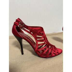 ABS by Allen Schwartz Shoes Womens Size 8.5 Red Strappy Dress Stiletto Sandals